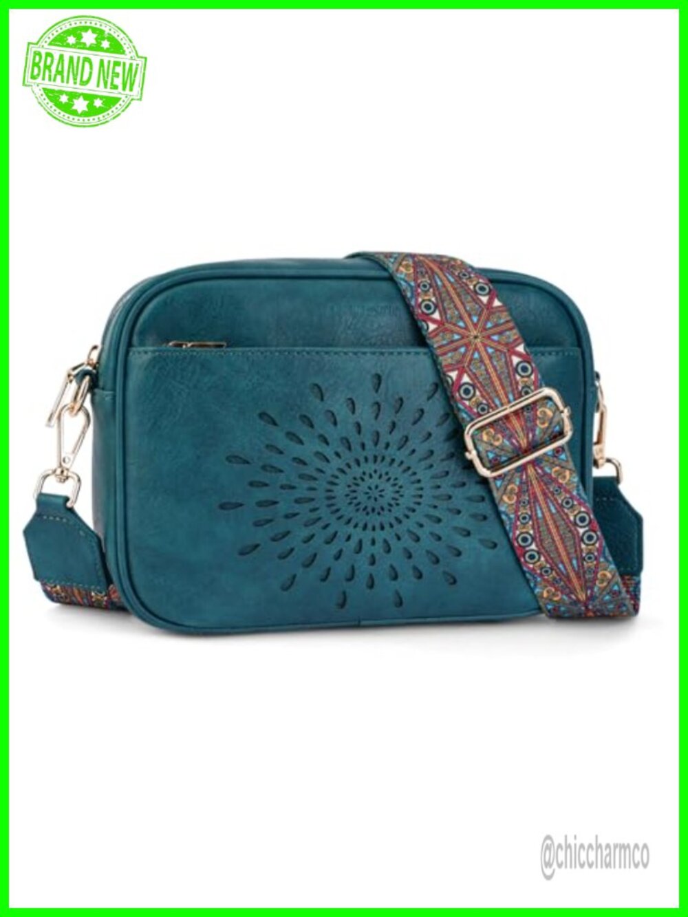 Vegan Leather Small Crossbody Purse Sunflower Design Adjustable Strap